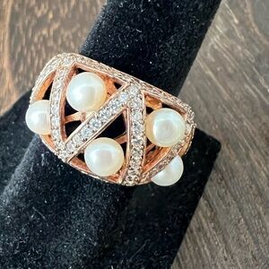 Beautiful Stauer Cultured Freshwater Pearl & 925 Ring Size 6 B5